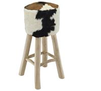 Tabouret de Bar Cuir de Chèvre Teck Rond Bistrot Cuisine Chaise Haute vidaXL