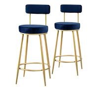 Tabouret de Bar de 2, tabourets de Bar à Hauteur de comptoir avec Dossier Repose-Pieds, Ensemble de 2 tabourets de Cuisine en métal en métal en métal en Velours pour Bar, café, Vivant R (75 cm Bleu