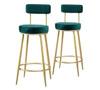 Tabouret de Bar de 2, tabourets de Bar à Hauteur de comptoir avec Dossier Repose-Pieds, Ensemble de 2 tabourets de Cuisine en métal en métal en métal en Velours pour Bar, café, Vivant R (Green 75 cm