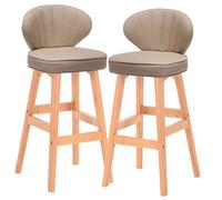 Tabouret de bar de cuisine de hauteur moderne Lot de 2 tabourets de bar, chaises de bar avec pieds en bois, tabourets hauts avec dossiers bas et siège en cuir PU, chaises de comptoir rétro, chaises de