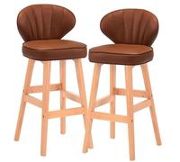 Tabouret de bar de cuisine de hauteur moderne Lot de 2 tabourets de bar, chaises de bar avec pieds en bois, tabourets hauts avec dossiers bas et siège en cuir PU, chaises de comptoir rétro, chaises de