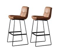 Tabouret de bar de cuisine de hauteur moderne Tabouret de bar de cuisine avec dossier, lot de 2, chaise de petit-déjeuner rembourrée en cuir PU, repose-pieds en fer forgé for pub insulaire(Brown,65cm)