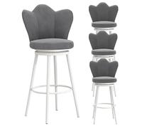 Tabouret de bar de cuisine de hauteur moderne Tabouret de bar pivotant, chaises de bar rembourrées en velours, tabourets de bar hauts et confortables avec dossier papillon et pieds en métal blanc(Grey