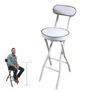 Tabouret de bar de cuisine pliable avec dossier - Chaise de comptoir rembourrée avec repose-pieds pour café, bistro, magasin - Blanc - 60 cm de haut