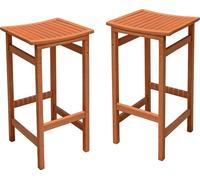 Tabouret de bar de jardin en eucalyptus huilé 75 x 42 cm - charge maximale 100 kg - lot de 2 - tabouret de bar d'extérieur en bois massif FSC brun