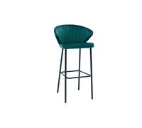 Tabouret de bar design en tissu velours gaufré bleu canard DALLY