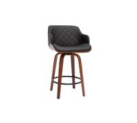 Tabouret de bar design pivotant 360° noir et bois foncé LUCIEN
