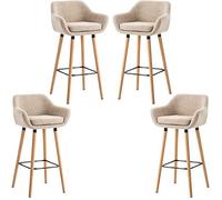 Tabouret de bar Dingxiang - Chaise haute de bar beige - Dossier Repose-Pieds - Lot de 4 - Tissu - 55*45*104 cm