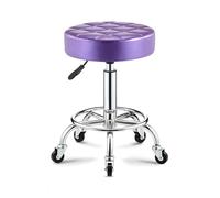 Tabouret de Bar en Acier chromé avec Coussin Rond, Chaise de Salon pivotante à roulettes sur 5 roulettes, Repose-Pieds en Cuir synthétique for Magasin et Maison(Purple)