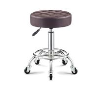 Tabouret de Bar en Acier chromé avec Coussin Rond, Chaise de Salon pivotante à roulettes sur 5 roulettes, Repose-Pieds en Cuir synthétique for Magasin et Maison(Coffee)
