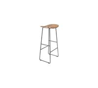 Tabouret de bar en bois marron, assise pavée tons naturels, avec repose-pieds, structure en acier - White Label, Tangle - 30x40x80 cm