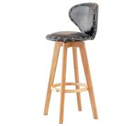 Tabouret de Bar en Bois Massif, Chaise de réception, pivotante à 360°, avec Dossier incurvé, Assise et Repose-Pieds en Cuir synthétique, pour la Maison, la Salle à Manger, Le Salon ou Le bur