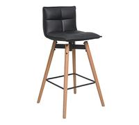 Tabouret De Bar En Cuir Matelassé PRIM - Style Contemporain - Assise Confortable - Coloris Noir Mat - 49,5 x 49,5 x 96,5 cm