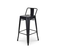 Tabouret de bar en métal noir mat style industriel - Avec dossier - Hauteur 66cm