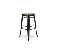Tabouret de bar en métal noir mat style industriel et assise en bois clair - Hauteur 76 cm