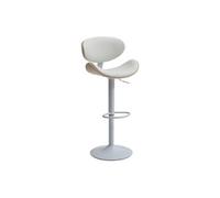 Vente-unique - Tabouret de Bar en Simili, placage chêne et métal - Hauteur réglable - Naturel Clair et Blanc - Montenegro
