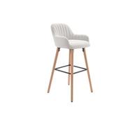 Vente-unique - Tabouret de Bar en Tissu et Pieds Bois de hêtre - Créme - Eleana