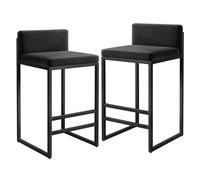 Tabouret de bar en velours avec dossier et repose-pieds en métal noir, haut tabouret de comptoir rembourré pour cuisine, bistro, île du petit-déjeuner