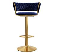 Tabouret de bar en velours avec dossier et repose-pieds pour cuisine, petit déjeuner, bar, tabourets hauts élégants en or avec coussin bleu, taille réglable 65 à 80 cm