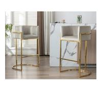 Tabouret de bar en velours et acier inoxydable - Beige et doré - PERIA de