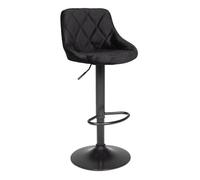 Happy Garden Tabouret de bar Robin – Velours noir, réglable en hauteur, rotation 360°, dossier
