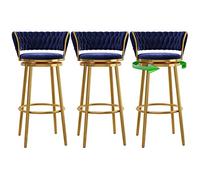 Tabouret de Bar en Velours pivotant de 2, Tabouret de Bar à Dos tifté avec arrière Repose-Pieds Hauts chaises de Bar pour comptoir de Cuisine, Salle à Manger (bleu-3ps, 65 cm)