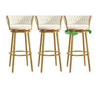 Tabouret de Bar en Velours pivotant en Jeu de 2, Tabouret de Bar à l'arrière tifté avec Dos Repose-Pieds de Haut chaises de Bar pour comptoir de Cuisine, Salle à Manger (blanc-3ps, 65 cm)