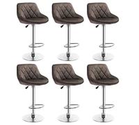 Tabouret de Bar en Velours Scandinave Rétro - YIS - Lot de 6 - Marron - Hauteur du siège: 65 - 80 cm