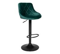 Happy Garden Tabouret de bar Robin – velours, hauteur réglable, rotation 360°, repose-pieds – Vert