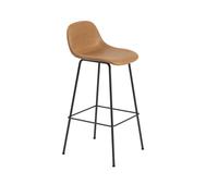 Tabouret de Bar Fibre m. Base Tube Et Dossier Cuir Rembourré Cognac/Noir H97,5 cm