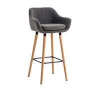 Tabouret de bar Grant tissu avec Pieds en Bois et repose-pieds en Métal, Gris clair 99 cm