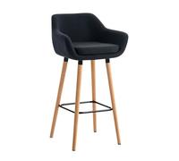 Tabouret de bar Grant tissu avec Pieds en Bois et repose-pieds en Métal, Noir - CLP - Moderne - Cuisine 99 cm