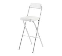 Tabouret de Bar Haut Pliant avec Dossier, Chaise de comptoir Pliable Portable en Cuir rembourré pour Adultes, Cuisine, Camping(White,75cm/30in)