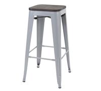 Tabouret De Bar Hwc-A73, Avec Siège En Bois, Métal, Style Industriel Gris Multicolore