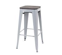 Tabouret de bar HWC-A73, avec siège en bois, métal, style industriel gris