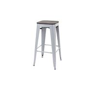 Tabouret de bar HWC-A73, avec siège en bois, métal, style industriel gris