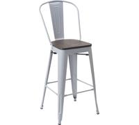 Tabouret Hwc-A73, Avec Siège En Bois Et Dossier, Métal, Style Industriel Gris Multicolore