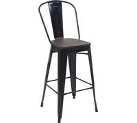 Tabouret Hwc-A73, Avec Siège En Bois Et Dossier, Métal, Style Industriel, Noir Multicolore