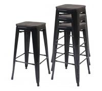 4x Tabouret De Bar Hwc-A73 Avec Siège En Bois, Chaise De Comptoir, Métal, Design Industriel, Empilable Noir Multicolore