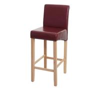 Tabouret de bar HWC-C33, chaise de bar tabouret de comptoir, bois rouge-brun, pieds clairs, similicuir