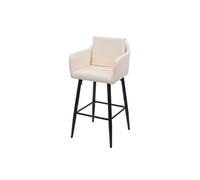 Tabouret de bar HWC-H93, tabouret de comptoir, repose-pieds métal similicuir crème-beige
