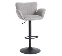 Tabouret de bar HWC-M6 avec accoudoir repose-pieds pivotant tissu/textile fer gris clair pied noir