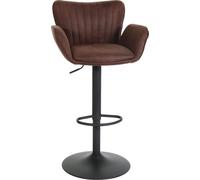 Tabouret de bar MENDLER HWC-M67, chaise de bar pivotante, avec accoudoirs repose-pieds pivotant tissu/textile fer brun foncé pied noir Marron