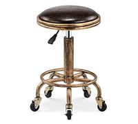 Tabouret de bar industriel vintage avec roulettes pivotantes à 360°, hauteur réglable, tabouret de coiffeur pour atelier ou table, marron craquelé