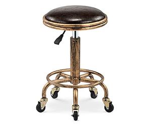 Tabouret de bar industriel vintage avec roulettes pivotantes à 360°, hauteur réglable, tabouret de coiffeur pour atelier ou table, marron craquelé
