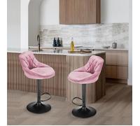 Tabouret de bar - JEOBEST - Rose - Velours - Hauteur réglable 64 5-80cm - Lot de 2