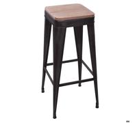 Tabouret de bar ""Joris"" métal et bois noir - Atmosphera createur d'interieur