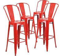 Tabouret de bar Lily Commercial Grade 4 de Flash Furniture en métal rouge de 30 po de haut pour intérieur et extérieur avec dossier amovible