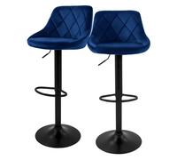 Tabouret de bar, lot de 2, bleu, revêtement velours, dossier et repose-pieds réglables en hauteur 62-82cm ML-Design