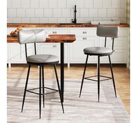 Tabouret de Bar,Lot de 2 Chaise de Cuisine,Siège Rembourréavec Dossier et Repose-Pieds,Style Moderne Mi-siècle, Hauteur 65 cm,pour Cuisine,Bar,Marron Caramel,PU (Gris, 2pcs)